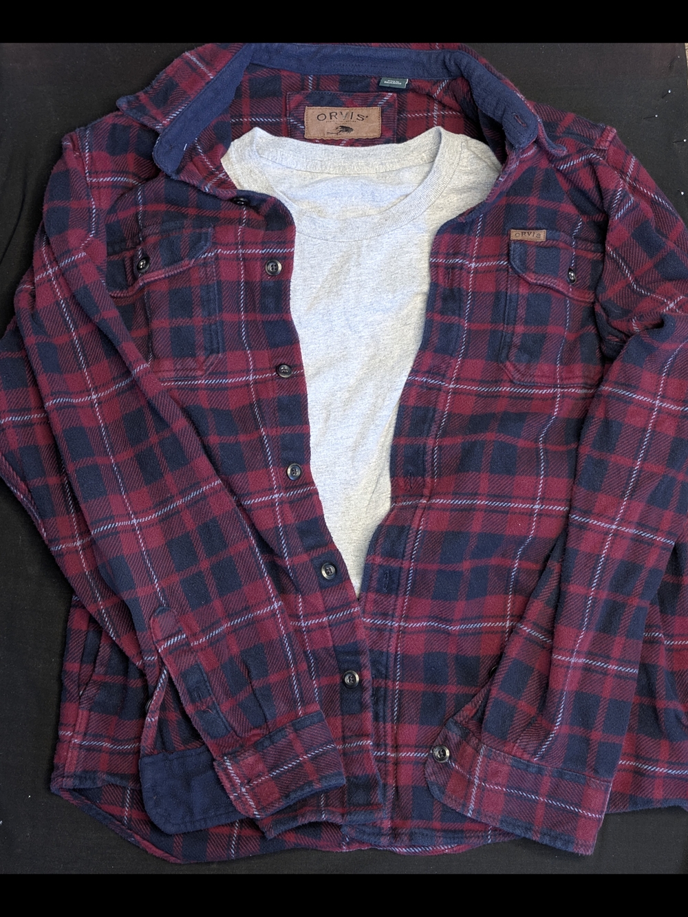 Orvis Heavyweight Plaid Flannel Shirt Jacket With Pockets Men's Large Red